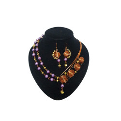 Necklace & Earrings Set - Double Copper Wrap & Fashion Stone - By Kraftias - Set