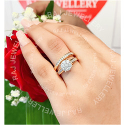 14K Wedding Band - 2Pcs. Set - Halo Design - Diamonds 1.00Ct - By Raj Jewellery