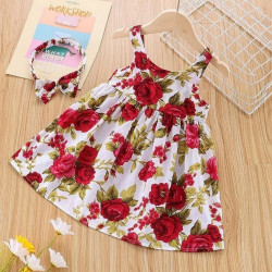 Girls Floral Dress - 12-18mths - Summer Girls Cotton Casual Toddler Sleeveless Sundress