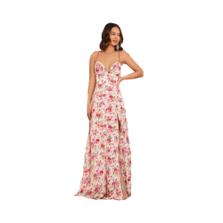 Ladies Dress Sexy Summer Party Sleeveless V-Neck Split Long Beach Dress Floral Print Maxi