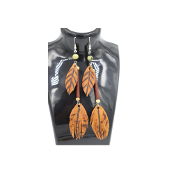 Leather Two layer Earring - Mahagony