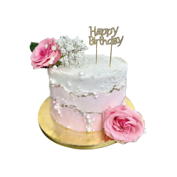 Cake - Pearls & Roses - Butter Cream Frosting with real roses
