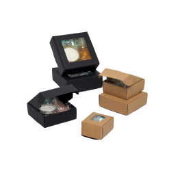 Gift Box - Brown or Black - Clear View Tuck Top - 4 1.8 inch x 4 1.8 inch x 1 1.2inch