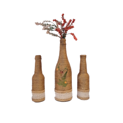 Decorative Bottles - Jute Twine, Recycled Bottles,  Artificial Filers, Nail Decor and Lace