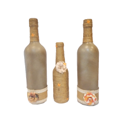 Decorative Bottles - Recycled Bottles,  Spray Paint, Embroidery Thread, Burlap Cloth and Lace.
