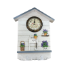 Wall Clock - Wooden Cottage - Key Holder Storage Hook Rack Combo Clock