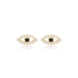 Earrings - Alexis Studs - Round Cut - Cubic Zirconia Dainty Tiny Evil Eye Mini Stud Earrings In 16k Yellow Gold Over Sterling Silver Jewelry for Her
