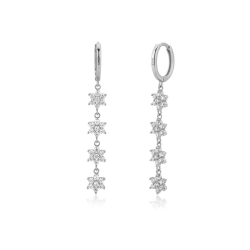 Earrings - Steph Earrings - Sterling Silver Flower Drop Earrings with Cubic Zirconia Stone