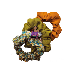 Scrunchie Set - Three Pieces - Copper - Olive Green - Multiculor(flowery)	